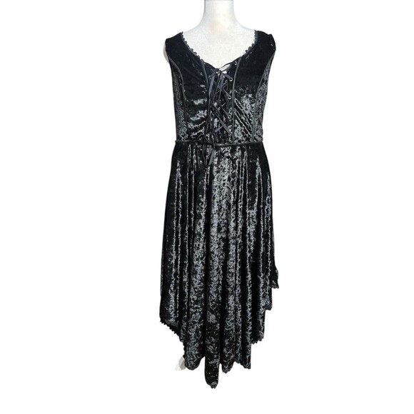 NWT Torrid Black Velvet Dress Lace Up Sleeveless Sz 0 Grunge Witchy Hanky Hem - Picture 1 of 10